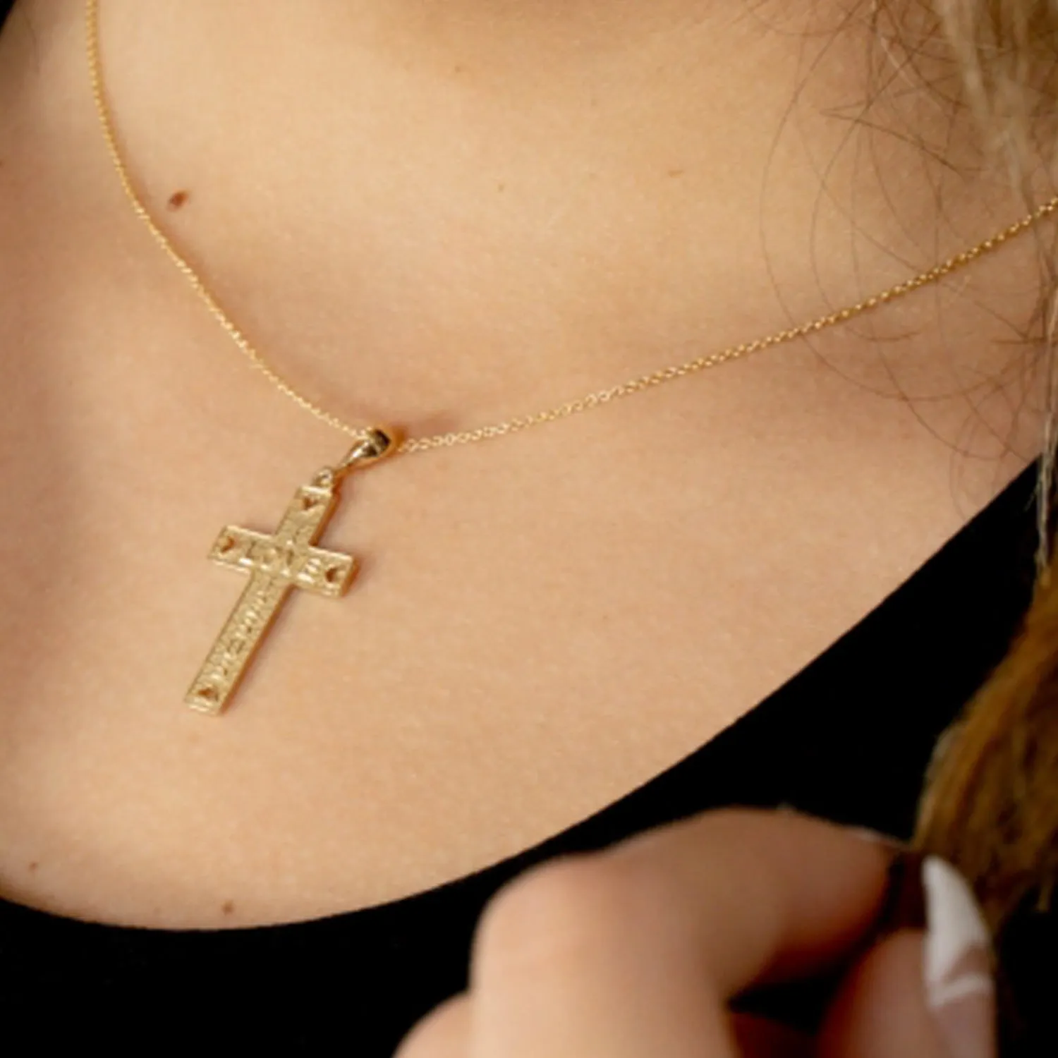 14K Gold I Love Jesus Cross Charm Pendant Necklace - Yellow Gold