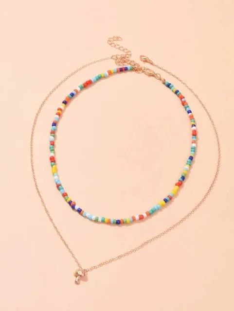 Bohemian Vintage Colorful Beads Chain Tassel Star Pendant Fashion Necklaces Jewelry For Women Elegant Accessories N096