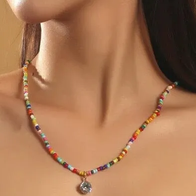 Bohemian Vintage Colorful Beads Chain Tassel Star Pendant Fashion Necklaces Jewelry For Women Elegant Accessories N096