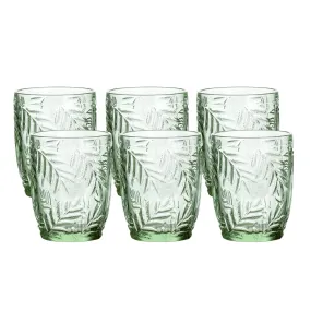 Colored Wine Glass Vintage - Pressed Pattern Water Glass - 7.5 Ounce Set of 6 (Green