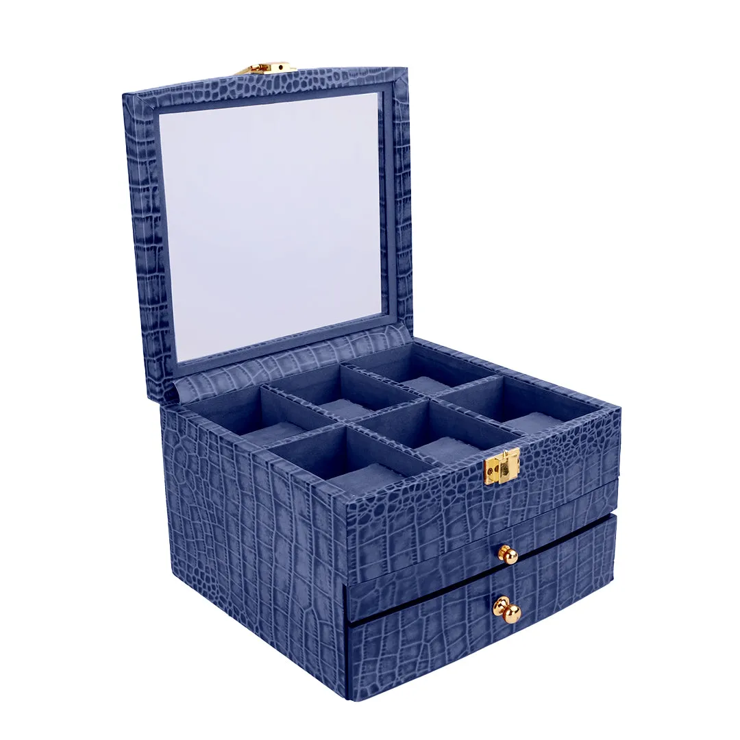 Men's Watch Box / Organizer | Genuine Leather Valet Box | 6 Watch Storage Box | Wrist Watch Case | Color: Green, Tan, Blue, Grey