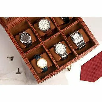Men's Watch Box / Organizer | Genuine Leather Valet Box | 6 Watch Storage Box | Wrist Watch Case | Color: Green, Tan, Blue, Grey