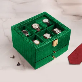 Men's Watch Box / Organizer | Genuine Leather Valet Box | 6 Watch Storage Box | Wrist Watch Case | Color: Green, Tan, Blue, Grey