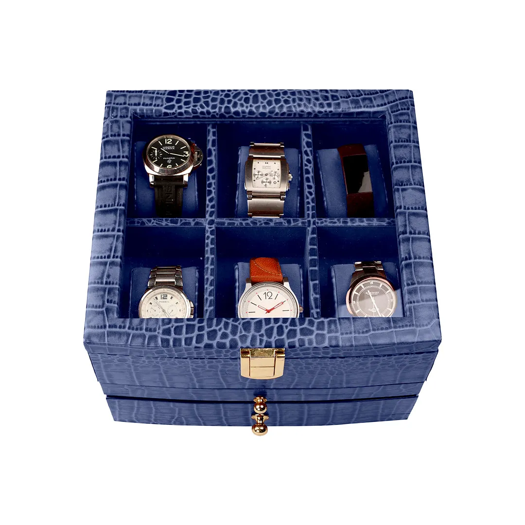 Men's Watch Box / Organizer | Genuine Leather Valet Box | 6 Watch Storage Box | Wrist Watch Case | Color: Green, Tan, Blue, Grey