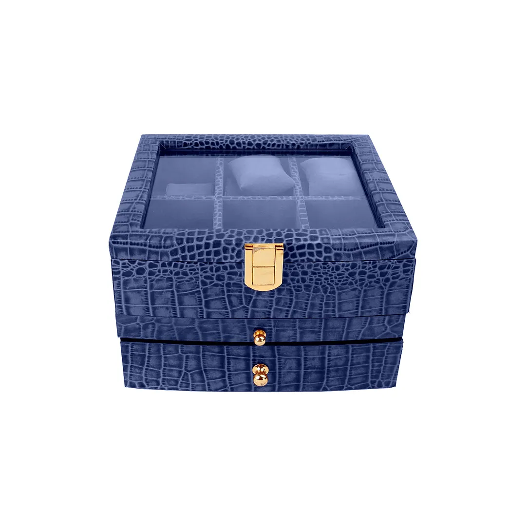 Men's Watch Box / Organizer | Genuine Leather Valet Box | 6 Watch Storage Box | Wrist Watch Case | Color: Green, Tan, Blue, Grey