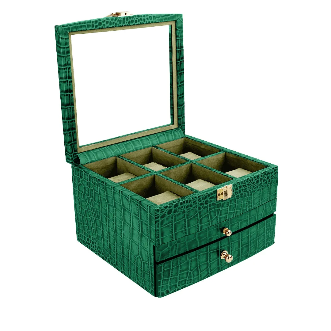 Men's Watch Box / Organizer | Genuine Leather Valet Box | 6 Watch Storage Box | Wrist Watch Case | Color: Green, Tan, Blue, Grey