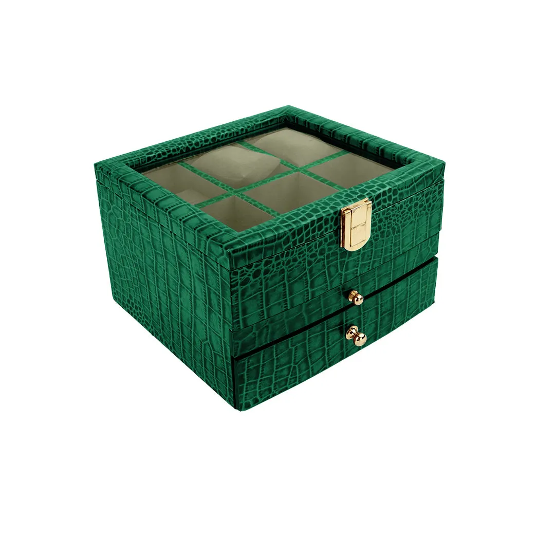 Men's Watch Box / Organizer | Genuine Leather Valet Box | 6 Watch Storage Box | Wrist Watch Case | Color: Green, Tan, Blue, Grey