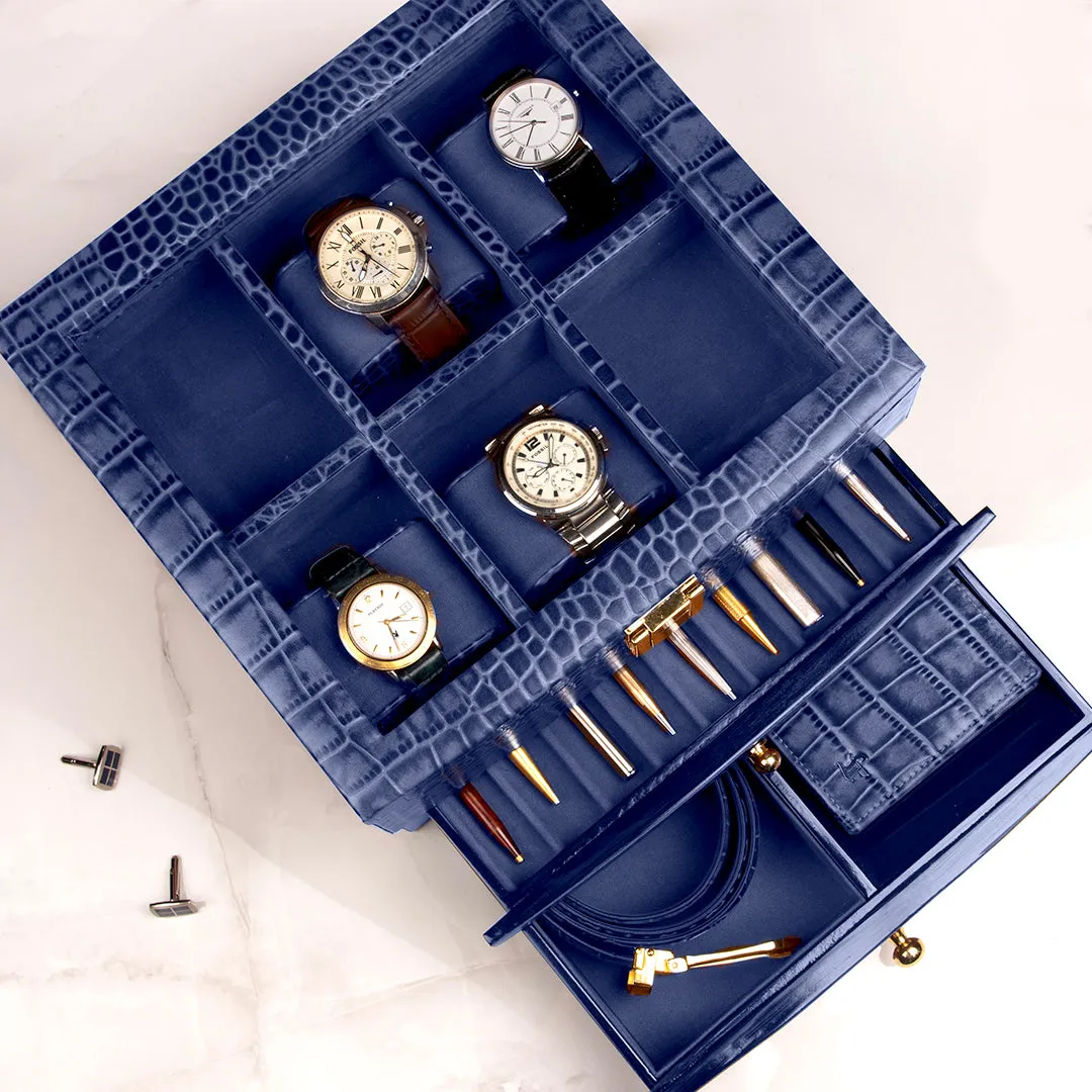 Men's Watch Box / Organizer | Genuine Leather Valet Box | 6 Watch Storage Box | Wrist Watch Case | Color: Green, Tan, Blue, Grey