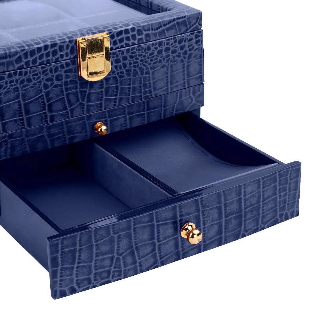 Men's Watch Box / Organizer | Genuine Leather Valet Box | 6 Watch Storage Box | Wrist Watch Case | Color: Green, Tan, Blue, Grey