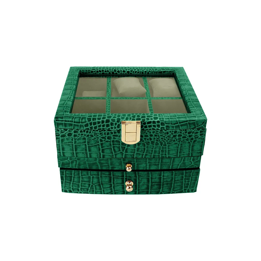 Men's Watch Box / Organizer | Genuine Leather Valet Box | 6 Watch Storage Box | Wrist Watch Case | Color: Green, Tan, Blue, Grey