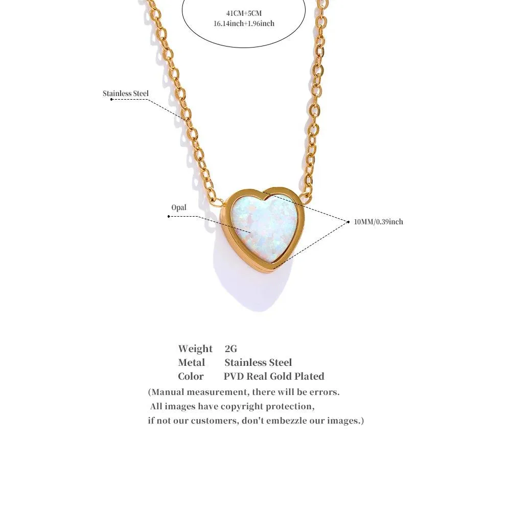 Necklace Charm Jewelry - Opal Stone - Small Chic Heart Pendant - TSJ36