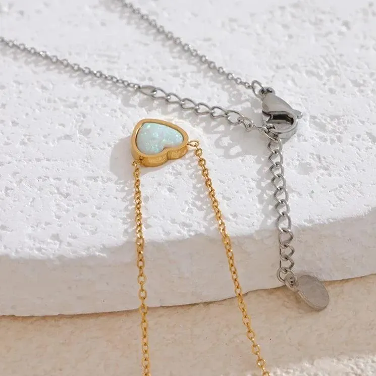 Necklace Charm Jewelry - Opal Stone - Small Chic Heart Pendant - TSJ36