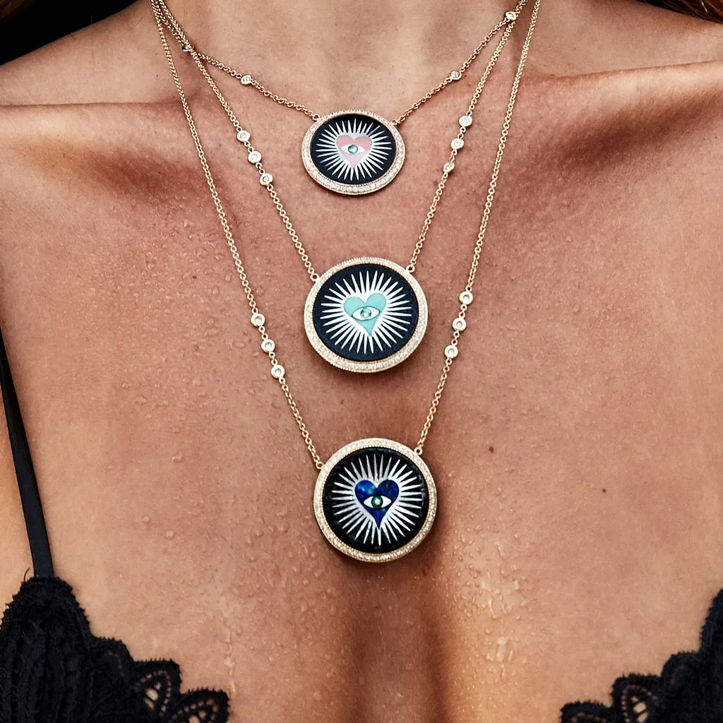 PAVE ONYX INLAY LAPIS HEART BURST NECKLACE