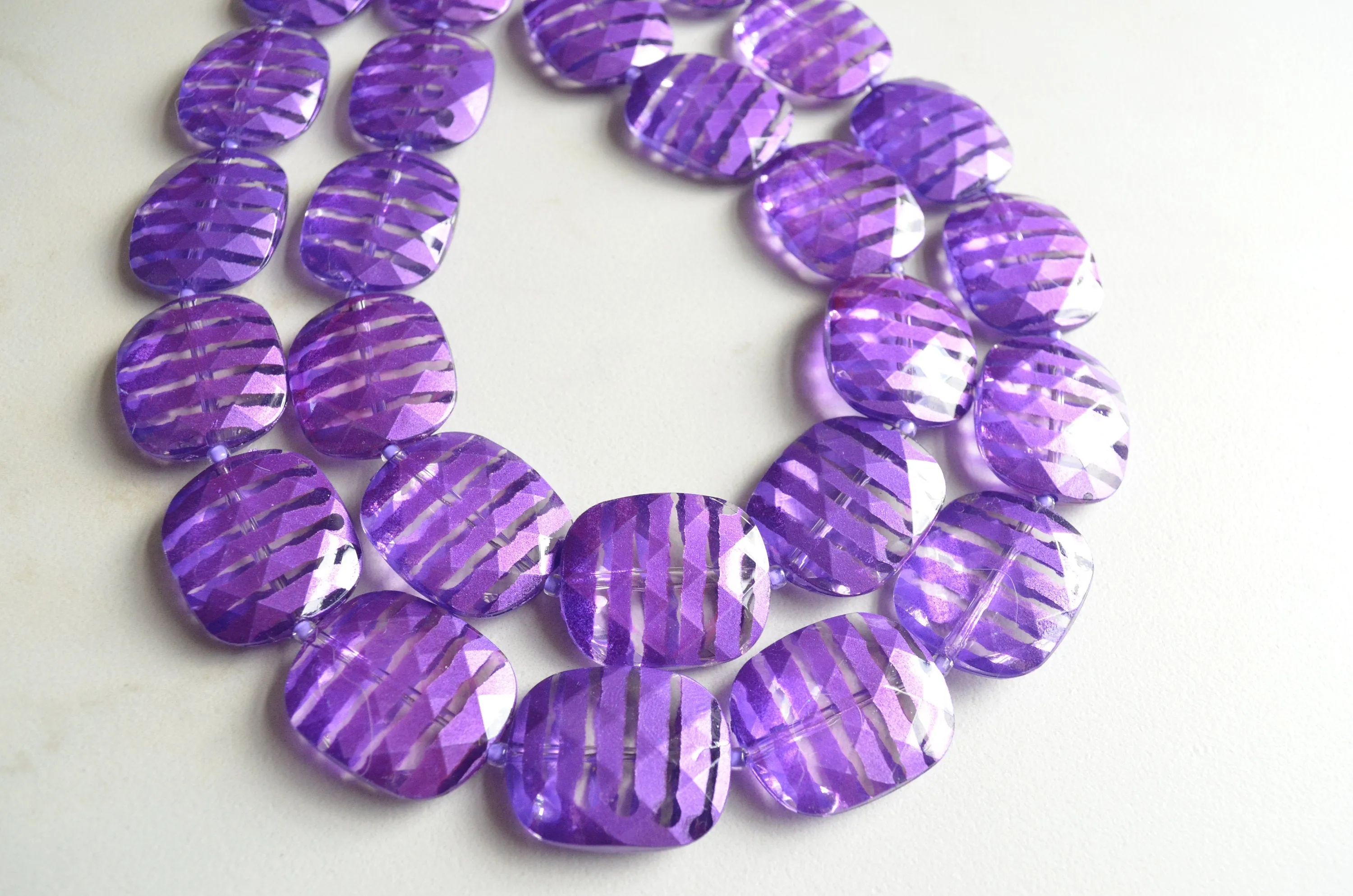 Purple Acrylic Beaded Chunky Multi Strand Statement Necklace - Flora