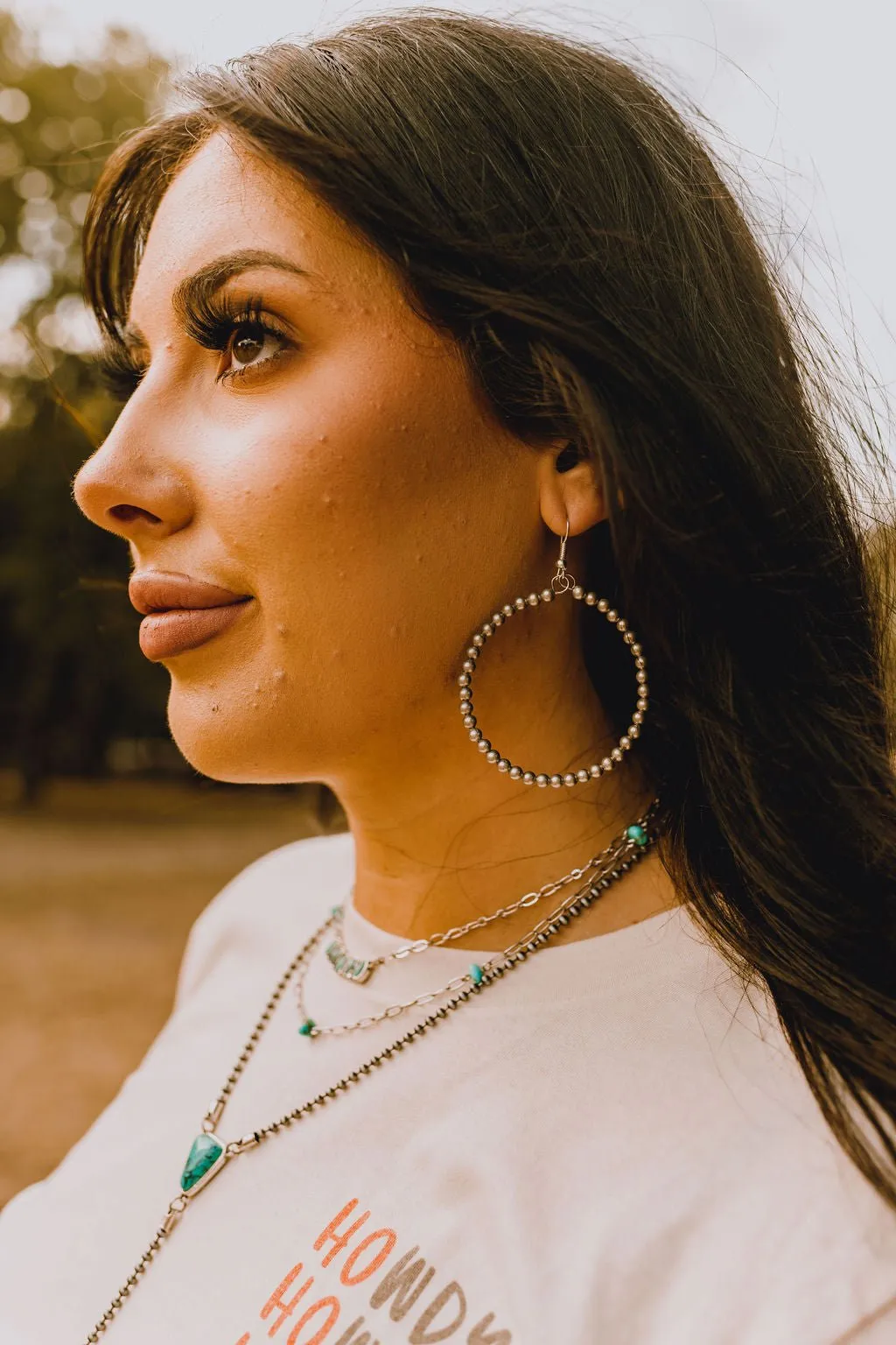 Silver Beaded Hoop Earrings