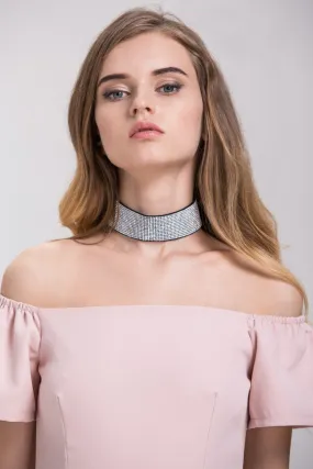 Wide Crystal Embellished Choker Necklace